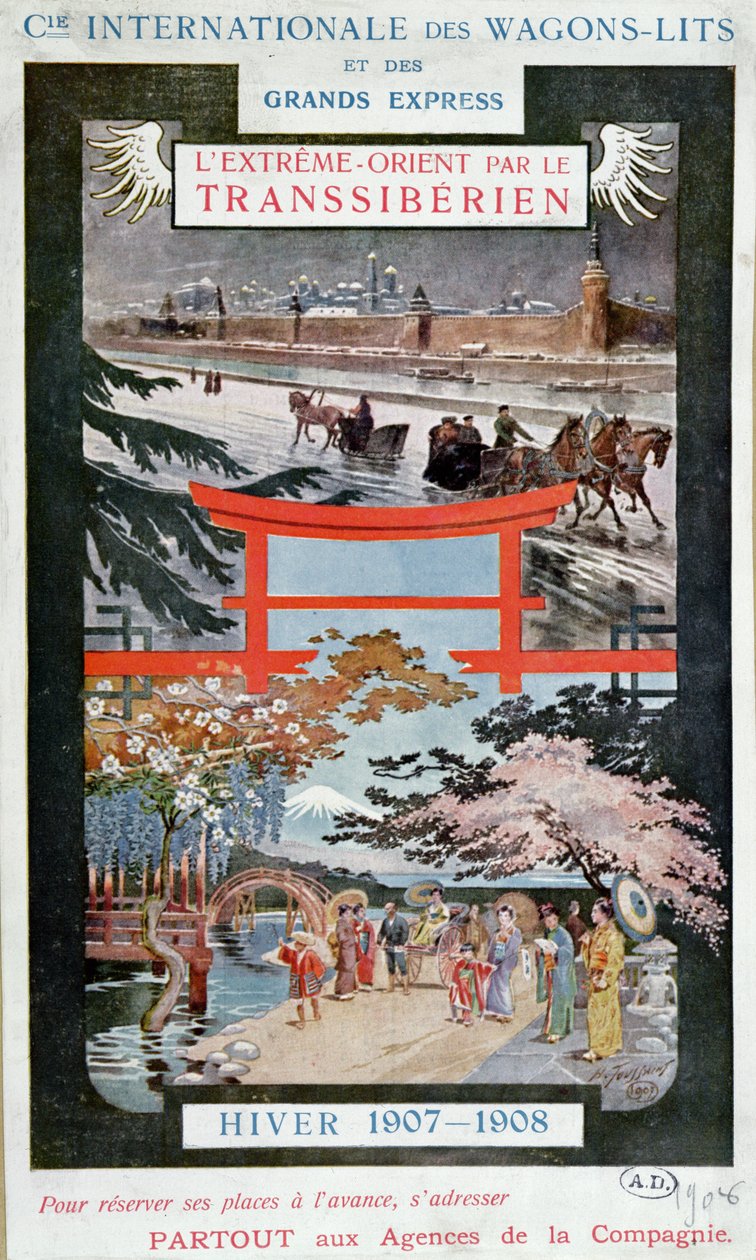 Plakat som reklamerer for Trans Siberian Railway, vinteren 1907-8 av French School