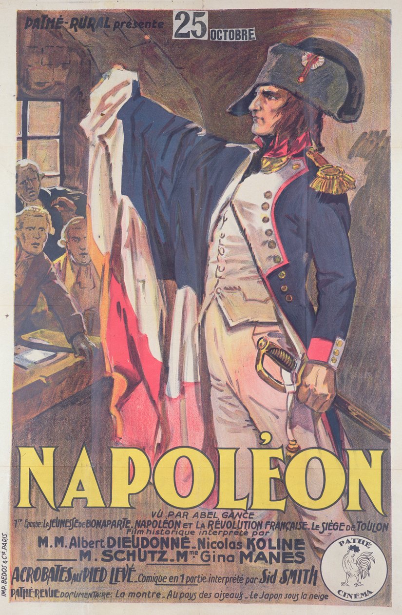 Plakat som reklamerer for filmen, Napoleon, skrevet av Abel Gance av French School