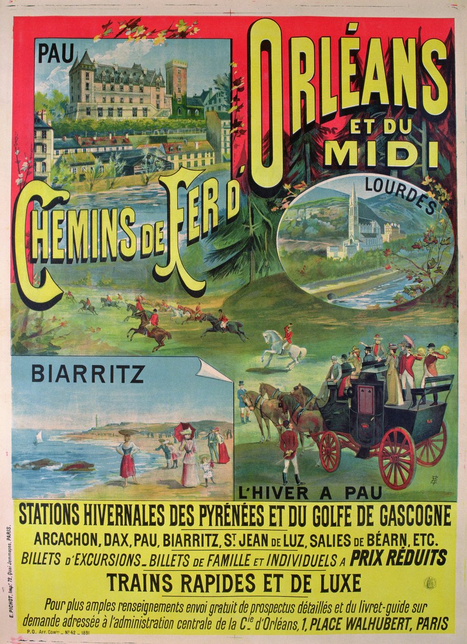 Plakat som reklamerer for jernbanene i Orleans og Midi, Frankrike av French School