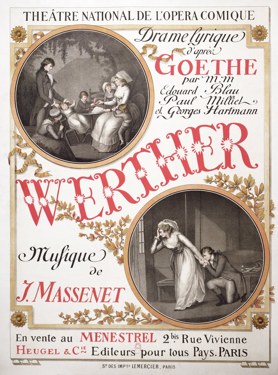 Plakat for Werther av Jules Massenet (1842-1912) ved Theatre National de sOpera-Comique, Paris, 1893 r8: Johann Wolfgang von Goethe (1749-1832); av French School