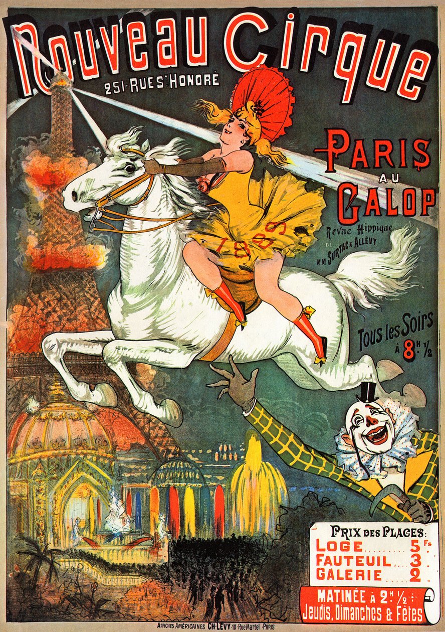 Plakat for et hestemagasin på "" Nouveau Cirque "" på rue saint Honore i Paris av French School