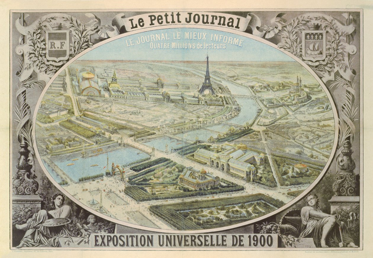 Plakat utgitt av Le Petit Journal for å annonsere for Exposition Universelle i Paris, 1900 av French School