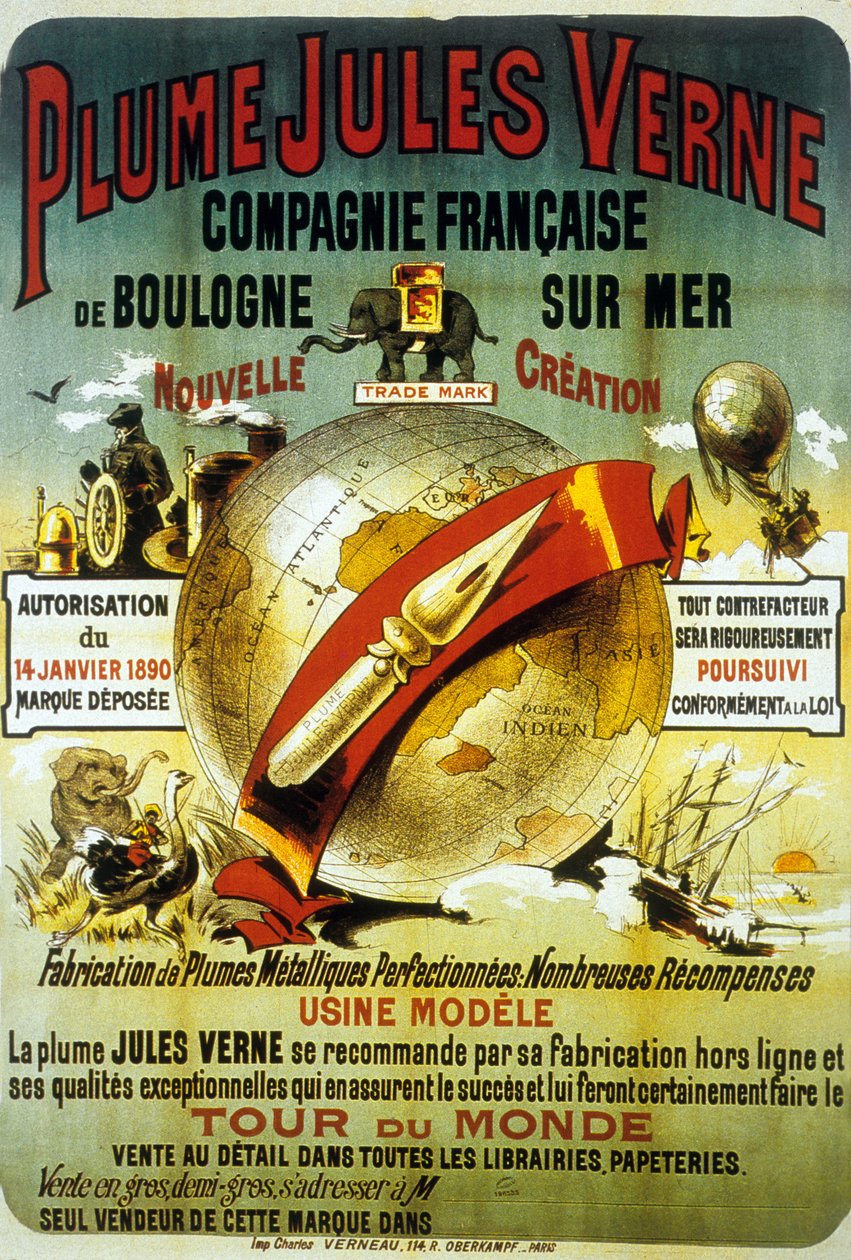 Plakat for å promotere PLume av Jules Verne (plakat) av French School