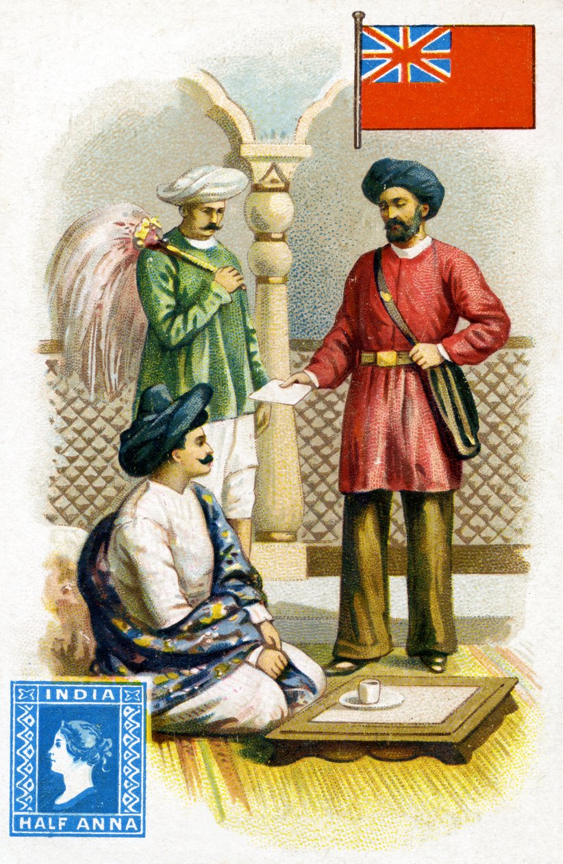 Postmann leverer et brev i Britisk India, sent på 1800-tallet av French School