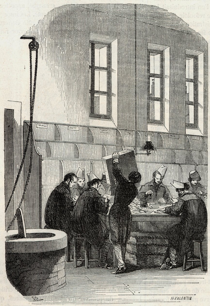 Innlegg: Sortering av brev for avdelinger og i utlandet - Gravering i "Tableau-de-Paris" av Edmond Texier 1852 av French School