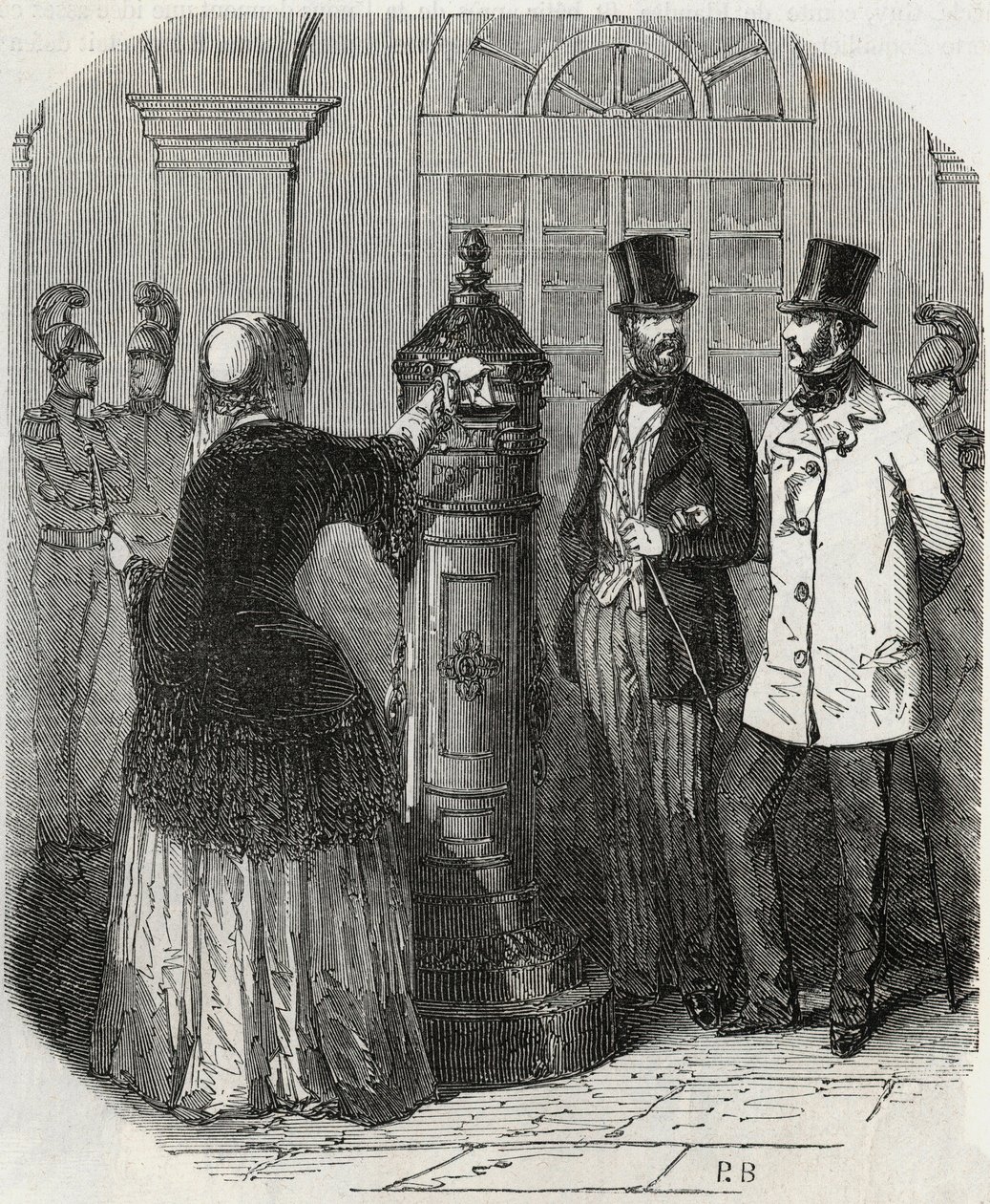 Innlegg: ny postkasse - Gravering i "Tableau-de-Paris" av Edmond Texier 1852 av French School