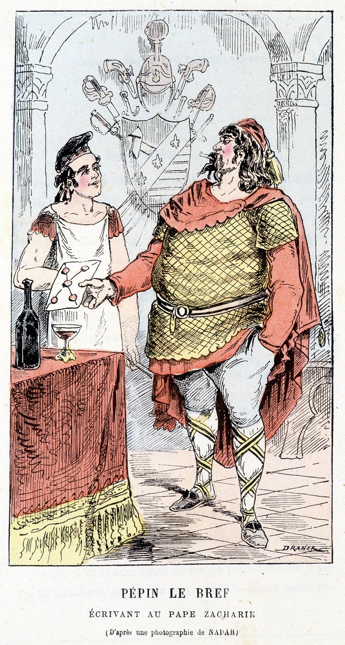 Pépin the Brief Writing til pave Zacharie - i "" Histoire de France Tintamarresque"" av Touchatout av French School