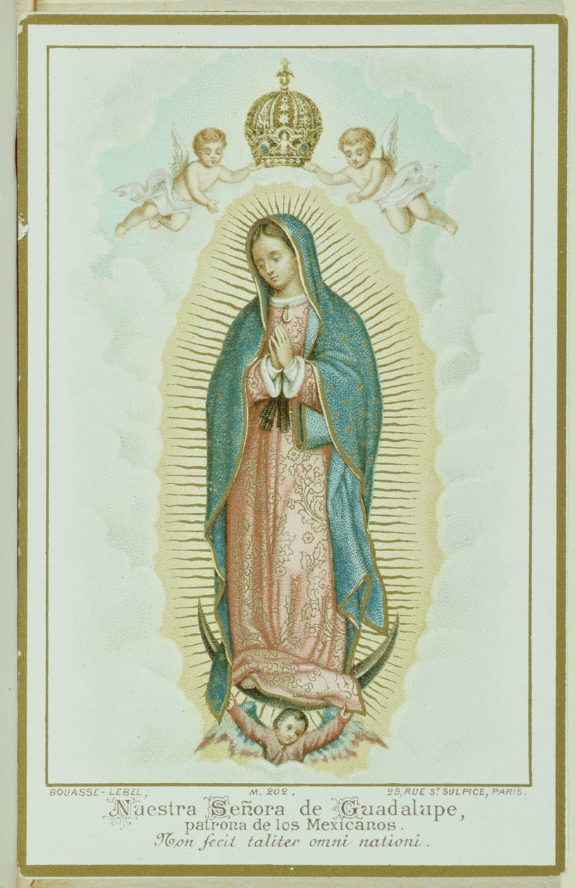 Bønnekort som viser Vår Frue av Guadalupe, ca. 1900 av French School