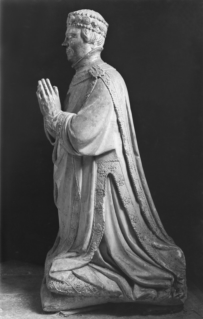 Berende knelende skikkelse av hertug Jean de Berry (1340-1416) greve av Poitiers, 1400-1700-tallet av French School