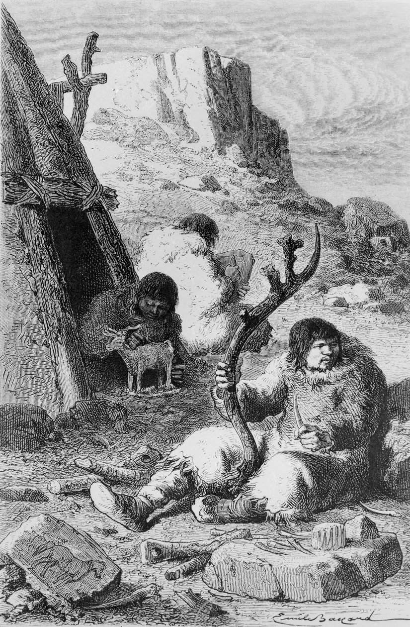 Forhistoriske kunstnere, fra LHomme Primitif av Louis Figuier, utgitt Hachette, 1870 av French School