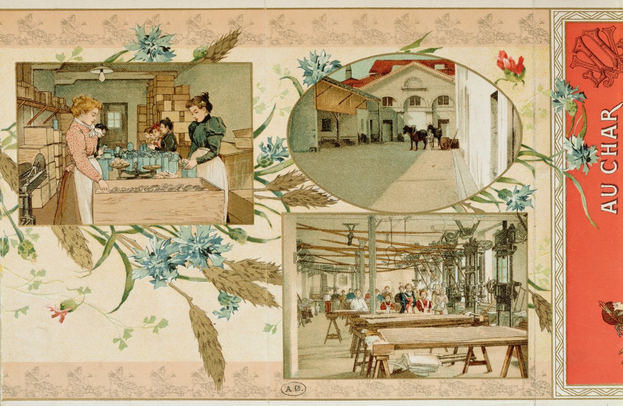 Tilberedning av pasta i en fabrikk, ca. 1900 av French School