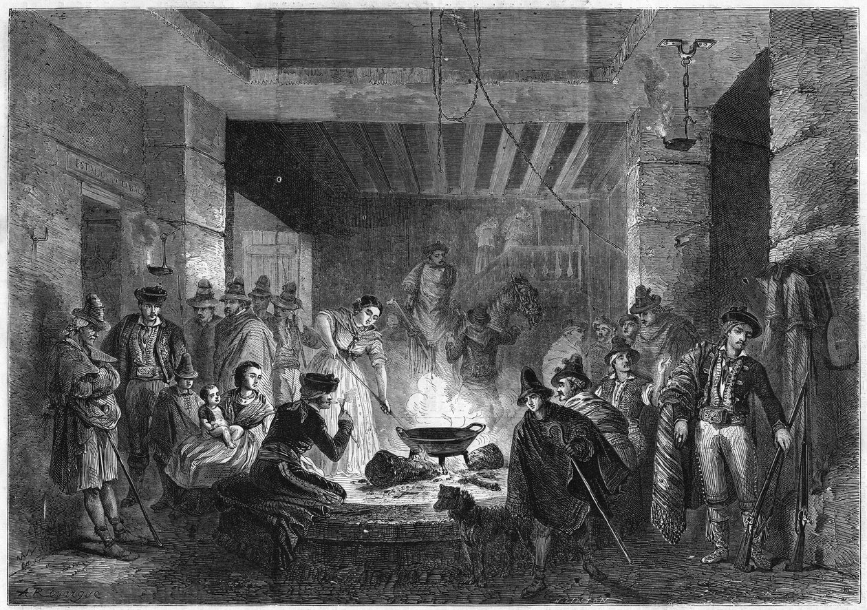Tilberedning av måltidet i en posada (vertshus) i Sierra Nevada, Spania av French School
