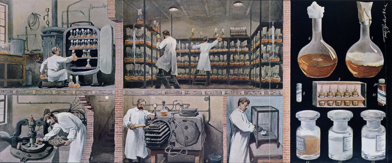 Forbereder serum for å bekjempe tuberkulose, fra Les Animaux, ca. 1900 av French School