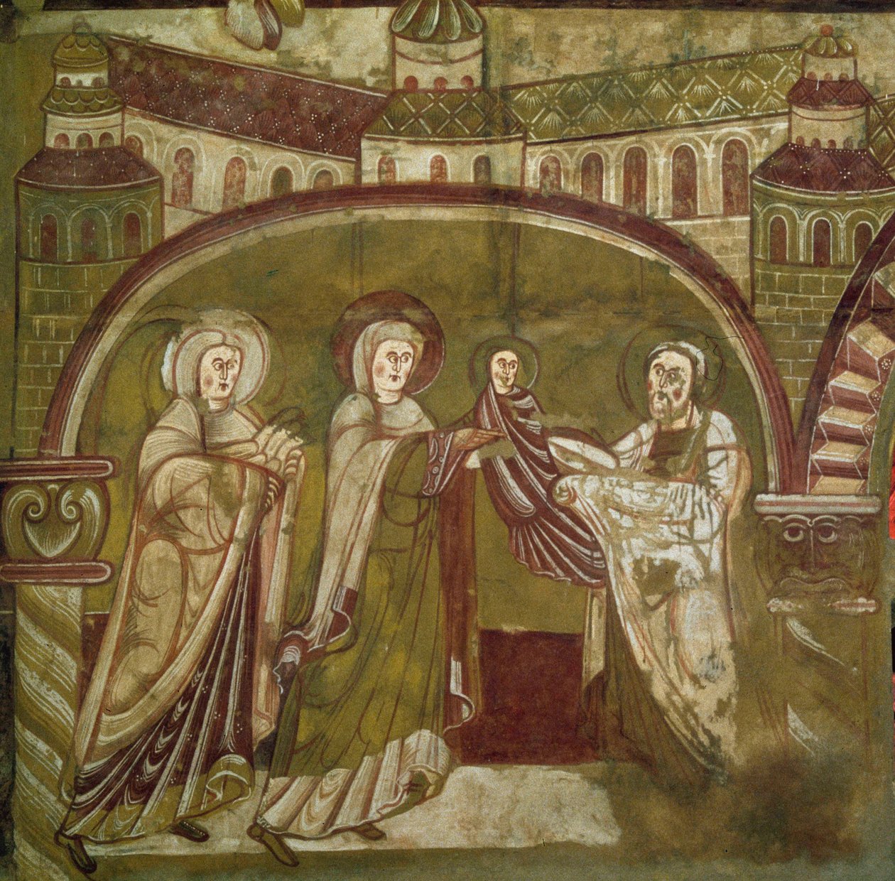 Presentasjon av Jesus i tempelet. Freske av kirken Vic sur Cere (Cantal). 1100-tallet. Paris, Museum of Monuments engelsk av French School