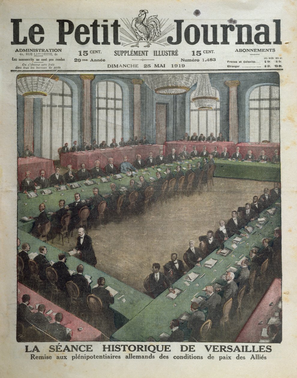 Presentasjon av de allierte fredsforholdene for de tyske delegatene 7. mai 1919 i Versailles, forside av Le Petit Journal, 25. mai 1919 av French School
