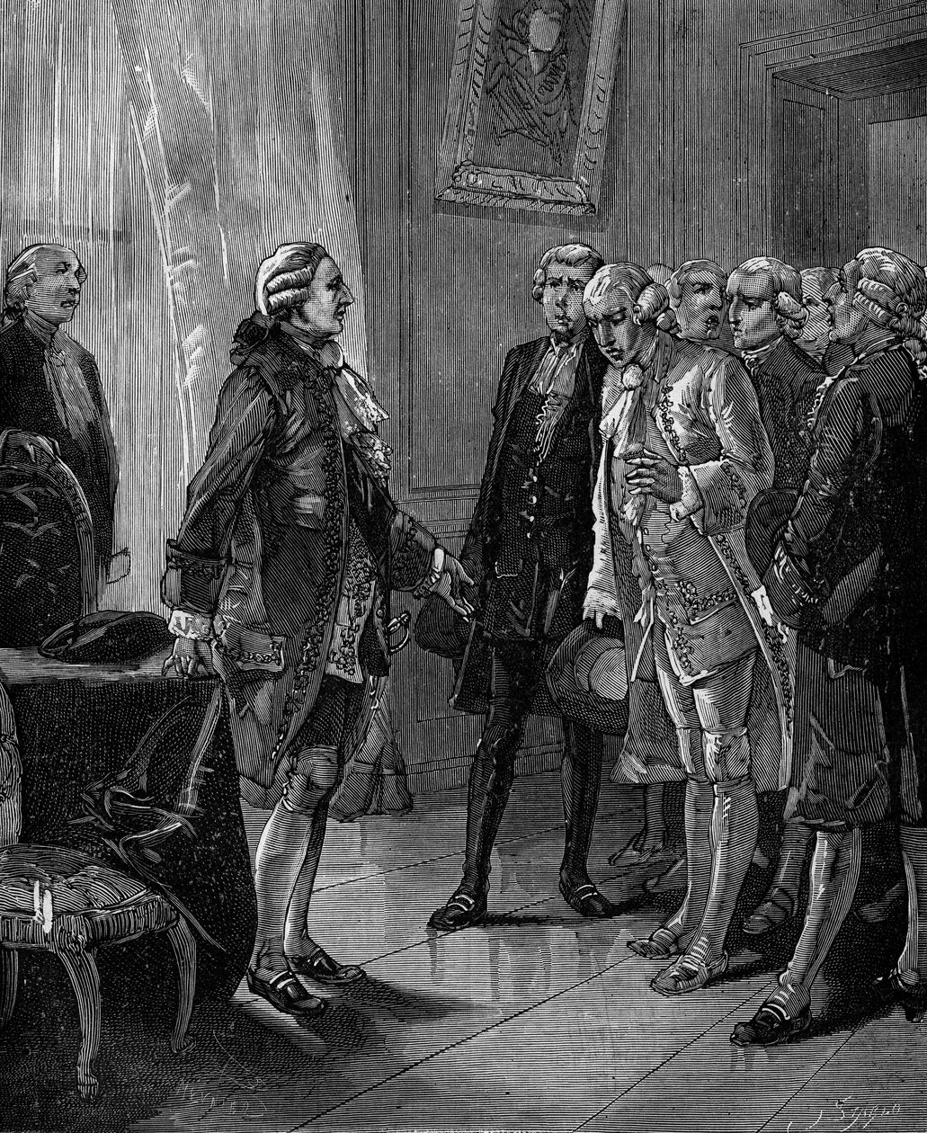 Presentation to the King of France Louis XVI of the proposal for the creation of the Conservatoire des arts et metiers in 1783. av French School