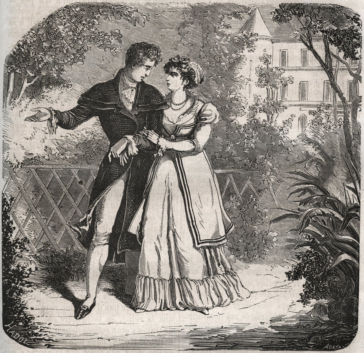 Prinsesse av Wales Carolina av Brunswick (1768-1821) på tur med sin elsker, Bartolomeo Bergami. Gravering fra 1871 i «Histoire Des Cocus Celebres»» av Henry de Kock (1819-1892). av French School