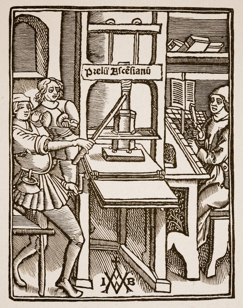 Trykkeri, tittelside til Hegesippus, trykt av Jodocus Badius Ascensius, Paris, 1511 (sepia-foto) av French School