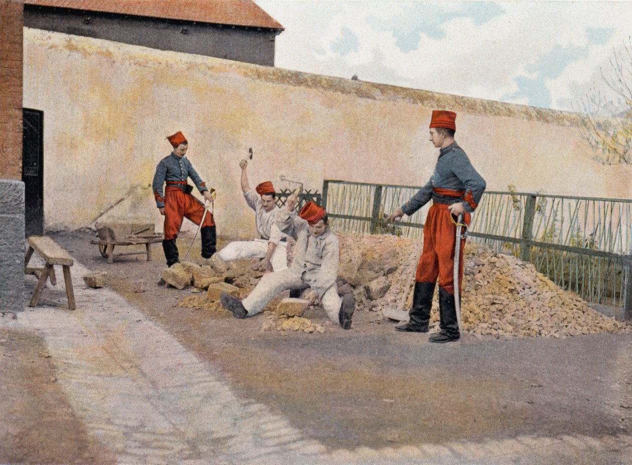 Prisoners in Biribi (prisoners breaking pebbles) - in “” Military Album” - African hunters av French School