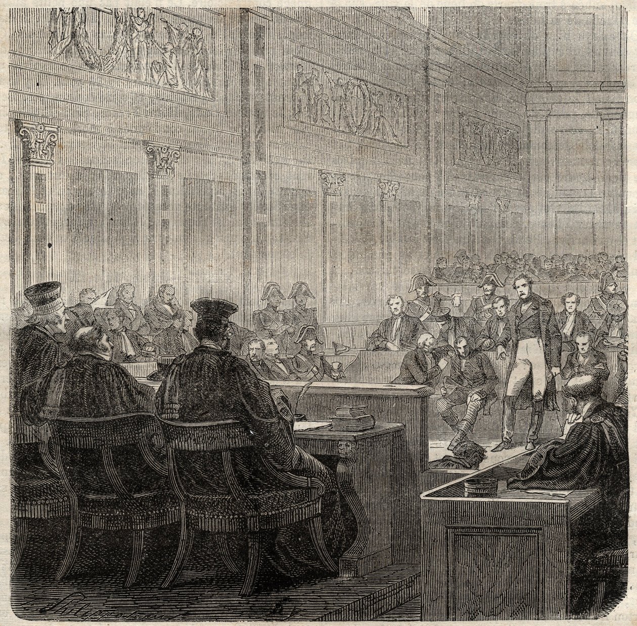 Prosesser ved Royal Court of Poitiers av general Jean Baptiste Breton (Jean-Baptiste) dit Berton (1769-1822) i 1822 - av French School