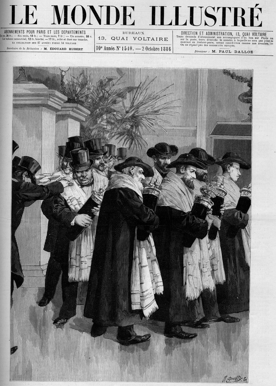 Prosesjon for innvielsen av det nye israelske tempelet i Versailles. Gravering i "The Illustrious World"" 1886. av French School
