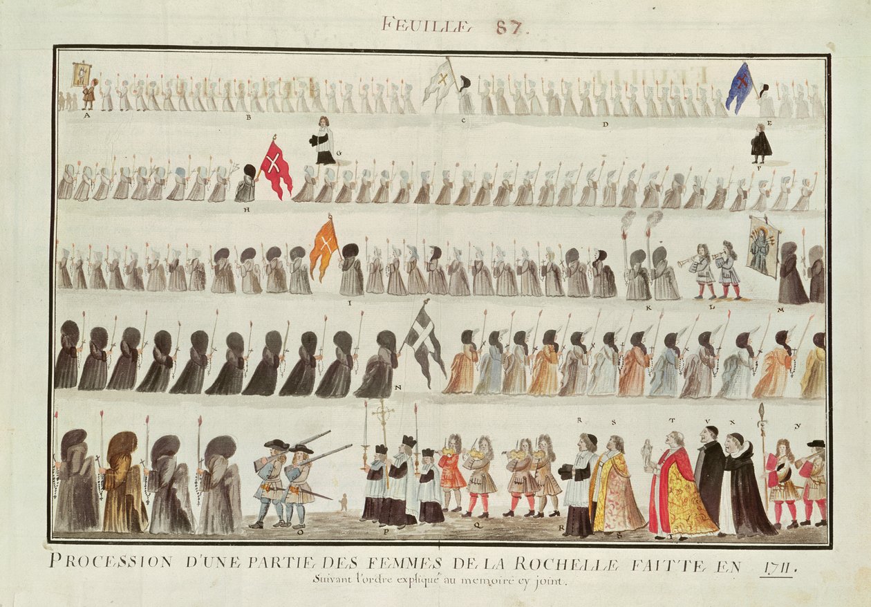 Prosesjon av en gruppe kvinner fra La Rochelle, 1711 av French School