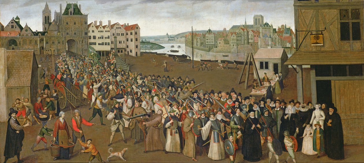 Prosesjon av Den hellige liga på Place de Grève, forlater Saint-Jean Arch, Paris, 1590-3 av French School