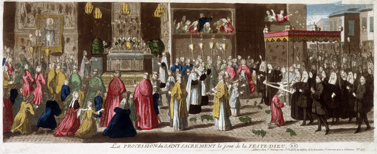 Prosesjon av Det hellige sakrament på festdagen-Dieu, Paris, v.1715 av French School
