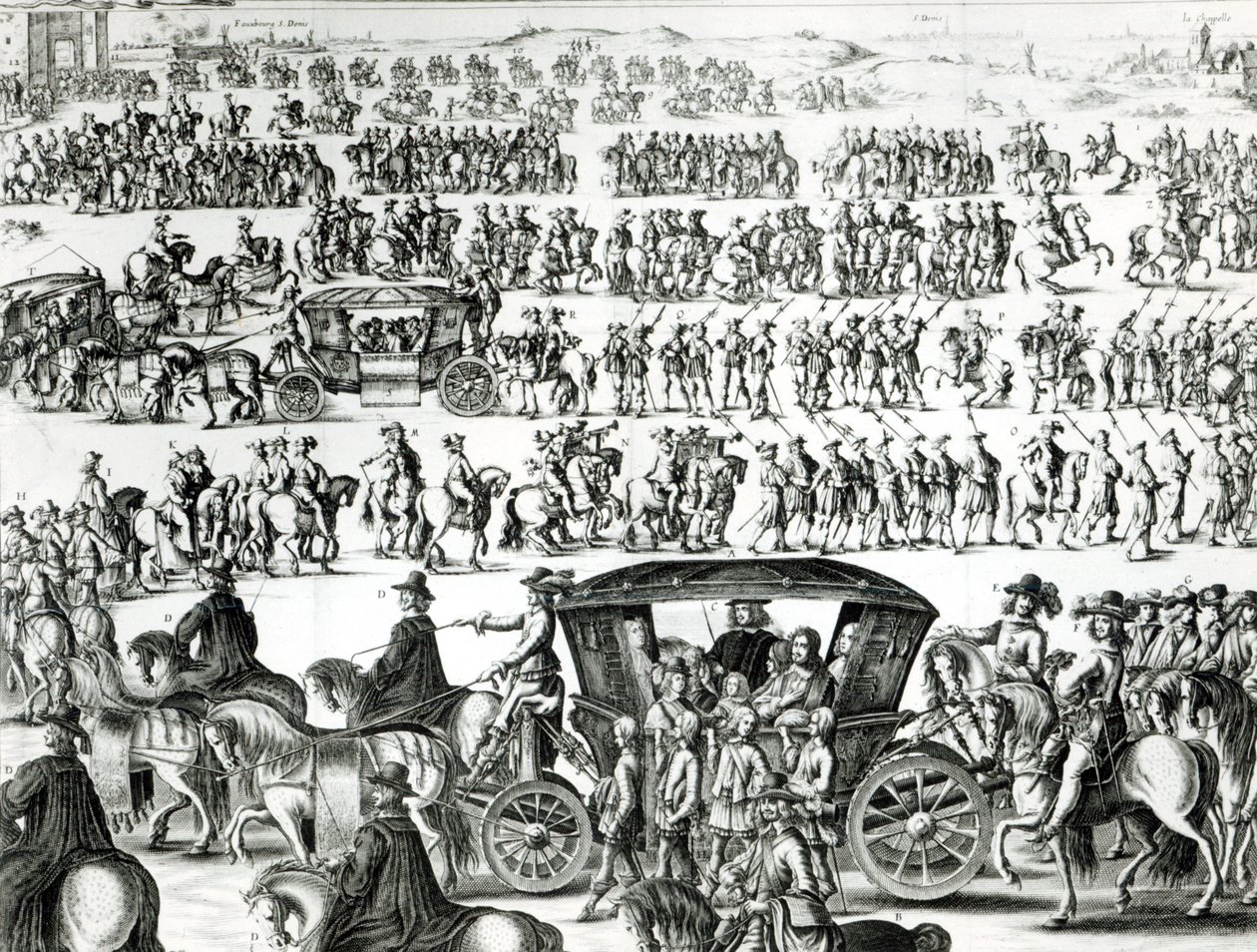 Prosesjon av inntoget av den unge kongen Ludvig XIV som barn i byen Paris den 18. august 1649, detalj av French School
