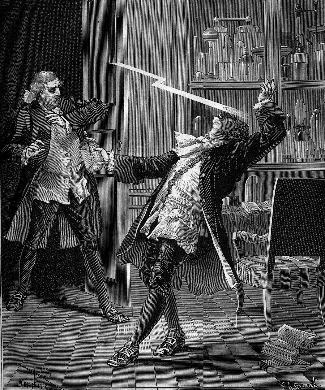 Professor Georges Guillaume Richmann (1711-1753) døde i verkstedet sitt etter et eksperiment med et elektrometer av French School