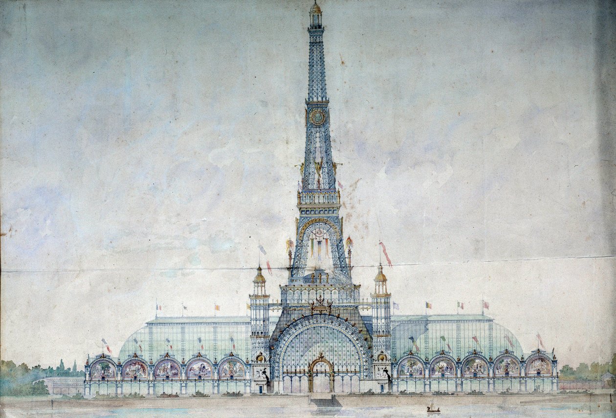 Projet nekter å modifisere Eiffeltårnet for utstillingen fra 1889 av Gustave Raulin av French School