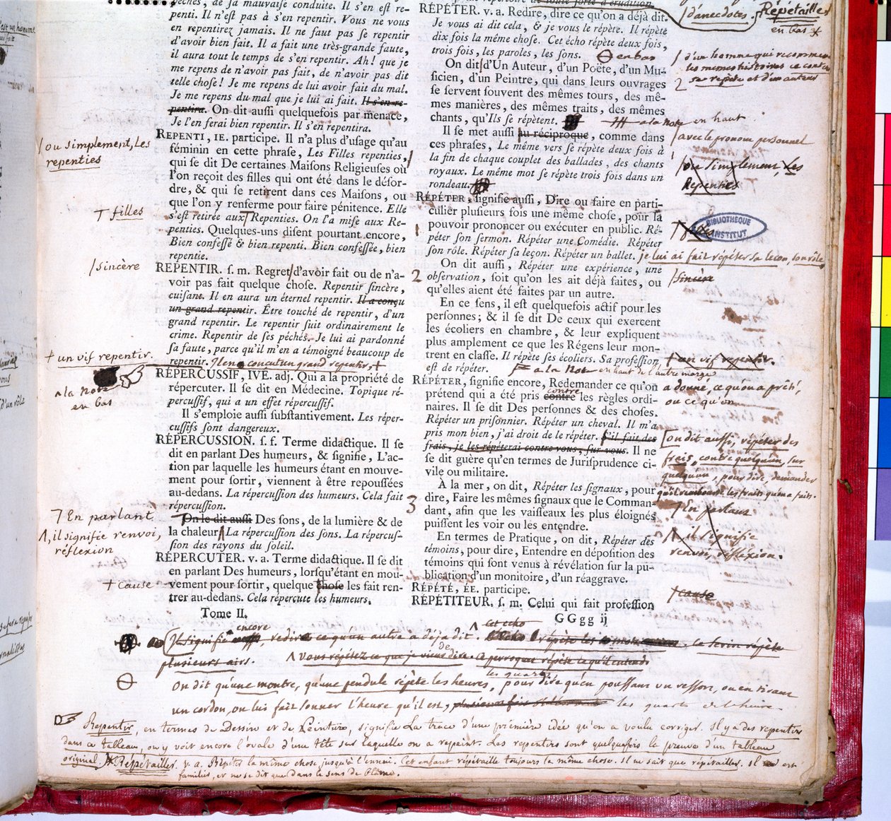 Korrekturside med rettelser av en utgave av French Academy-ordboken (blekk på papir) (detalj av 179941) av French School
