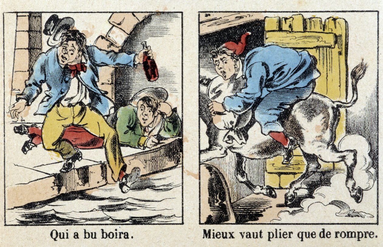 Ordspråk i bilder av Epinal: Som drakk drink.Bedre bøy enn pause. av French School
