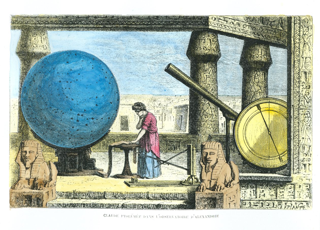 Ptolemaios (ca. 90-168) (Claudius Ptolemaeus) i observatoriet i Alexandria, fra La Vie des Savants Illustres av Louis Figuier (senere fargelegging) av French School