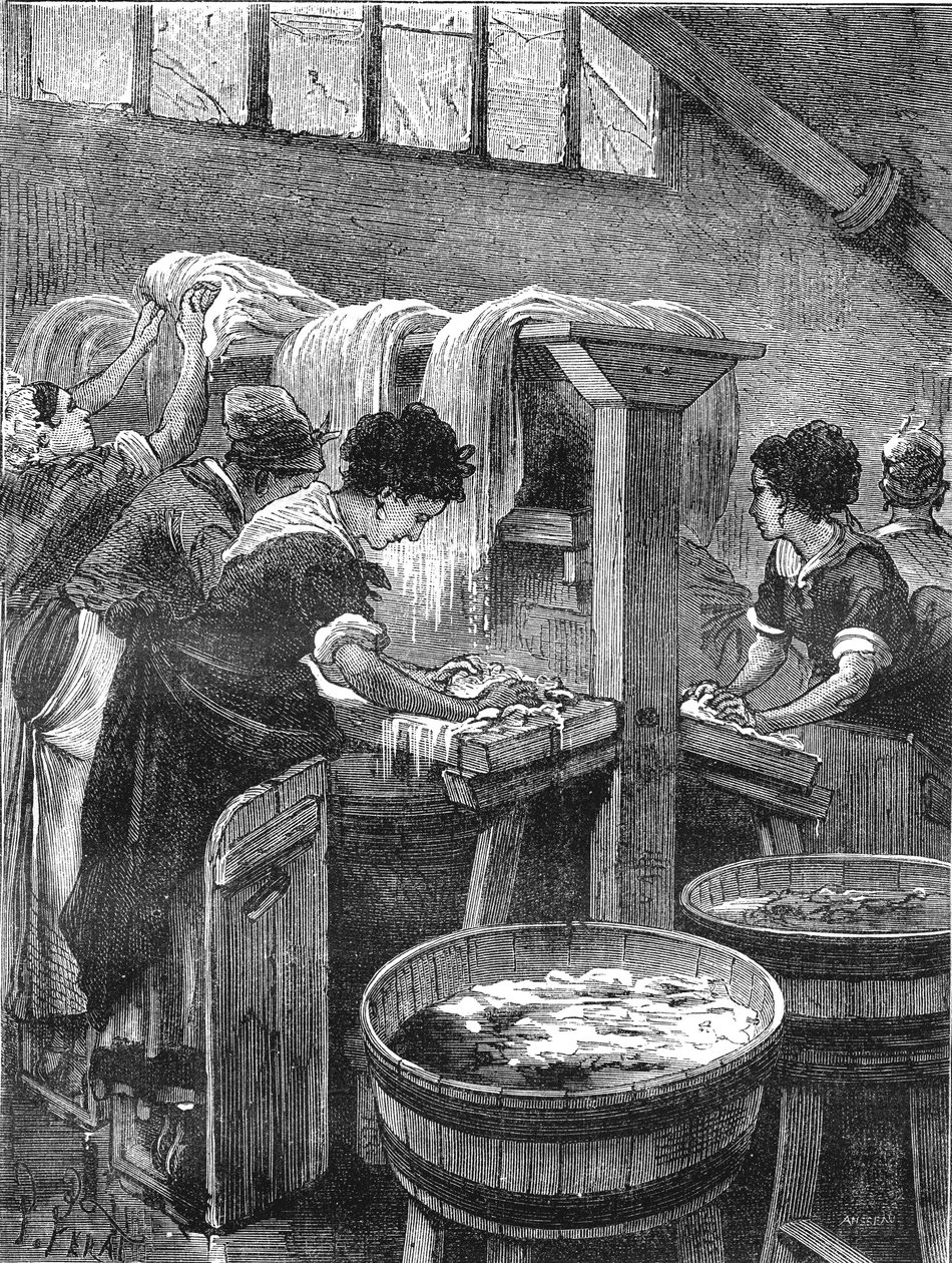 Offentlig vask, vaskeverksted, vannbruk 1880 av French School