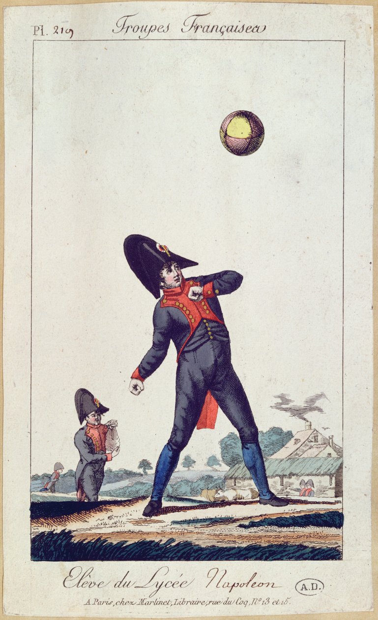 Elev av Lycee Napoleon Playing Ball, ca. 1805 (fargegravering) av French School