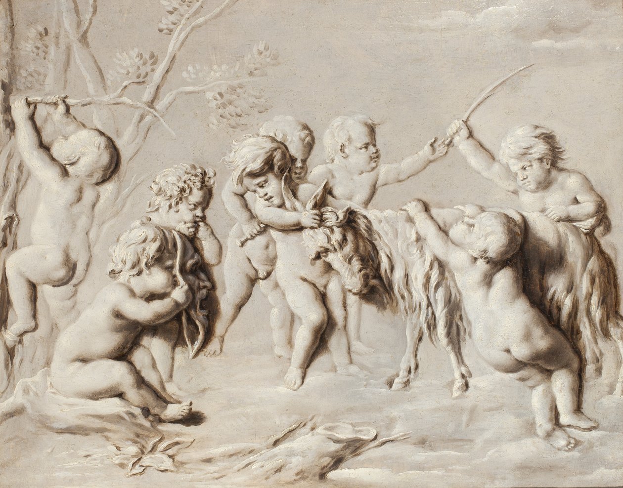 Putti leker med geiten Amalthea av French School