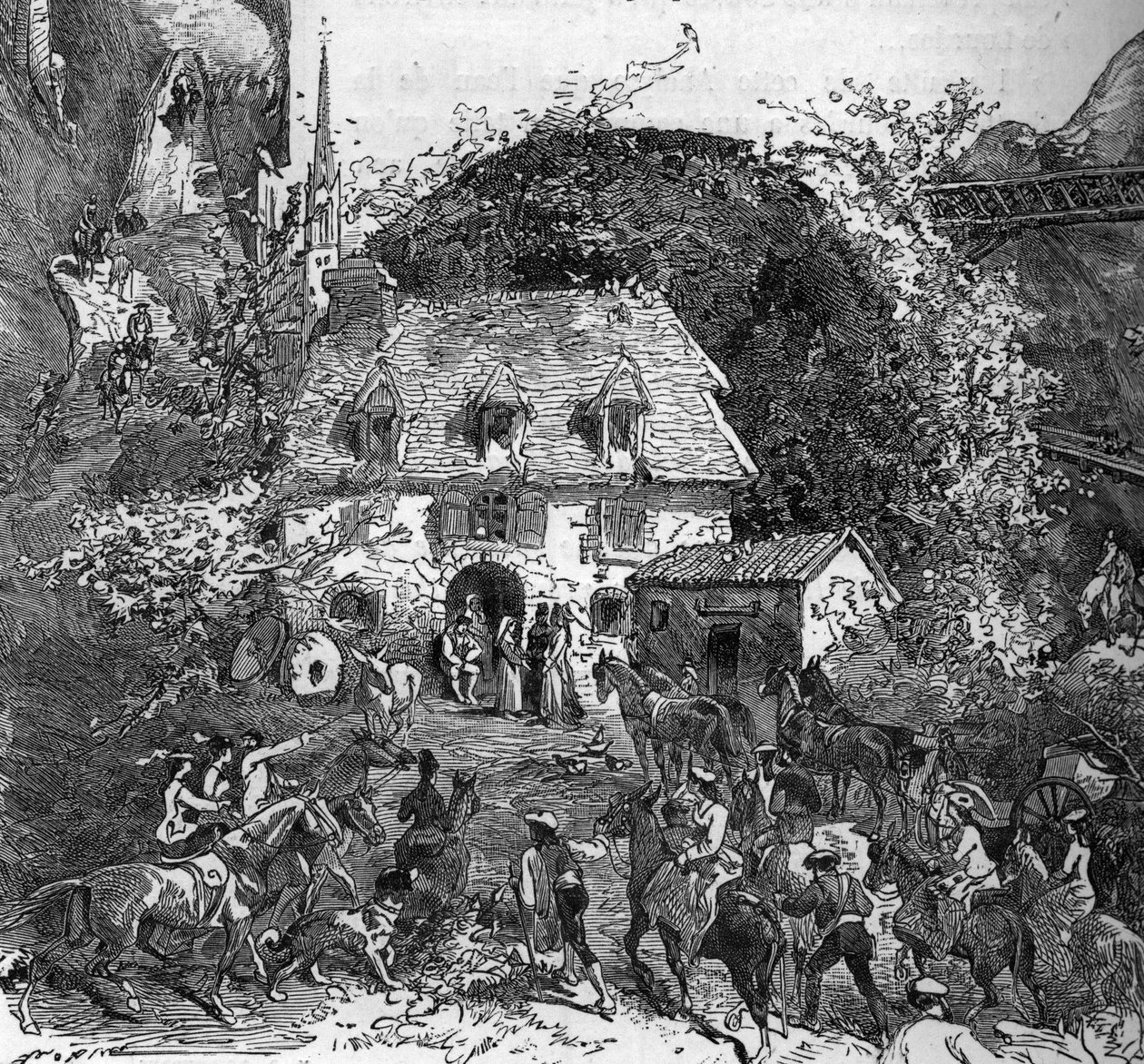 Pyrenean tourists in pilgrimage to Lourdes, Hautes Pyrenees (65) av French School