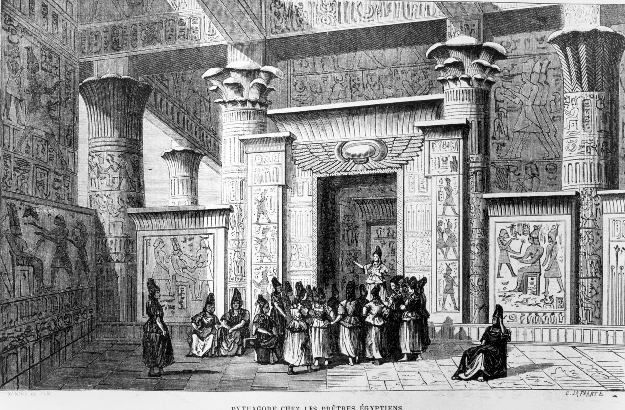 Pythagoras (ca. 580-500 f.Kr.) med de egyptiske prestene av French School