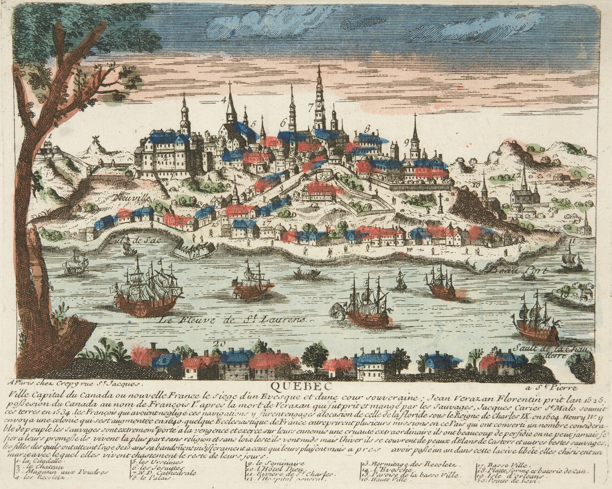 Quebec, pub. C. 1650 (håndfarget gravering) av French School