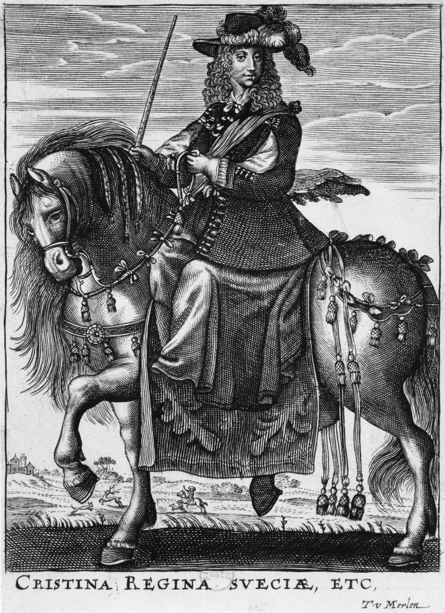 Dronning Christina av Sverige (1626-89) til hest av French School