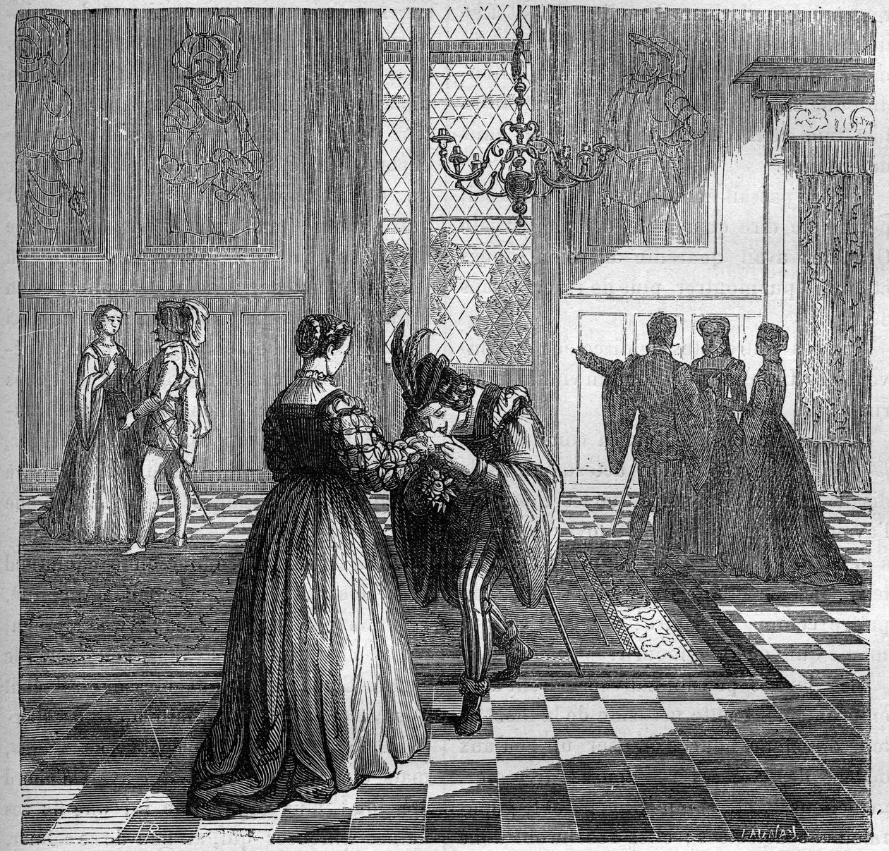Dronning Margarita av Navarra (1492-1549) møter Pomini. Inngravering i "Prostitusjonens og utskeielsens historie blant alle verdens folkeslag fra antikken til i dag" av Dr. Th. -F. Debray. 1879. av French School