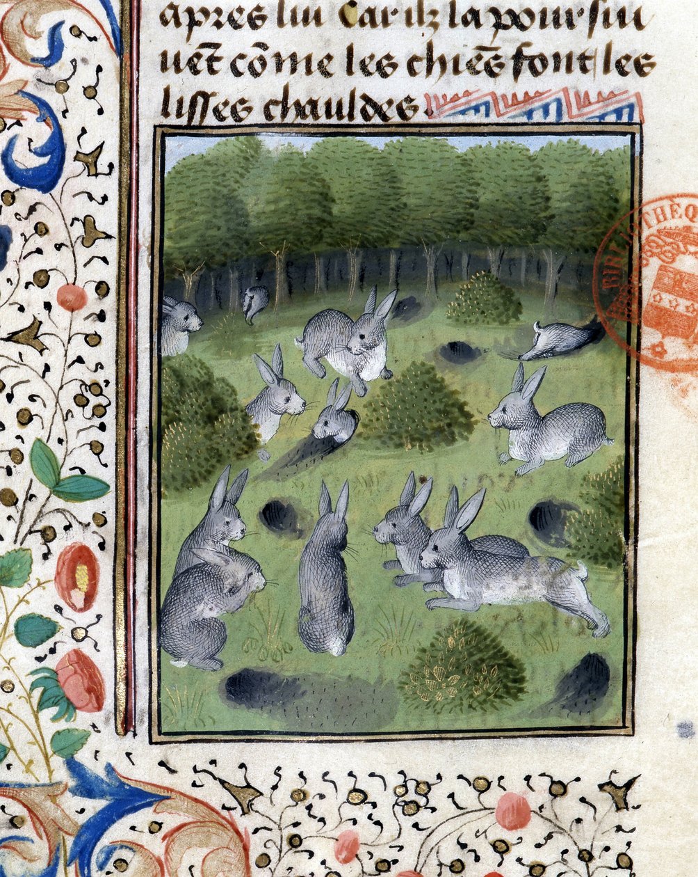 Kaniner - i "" Hunting Book of Gaston Phoebus, Count of Foix, Lord of Béarn"" av French School