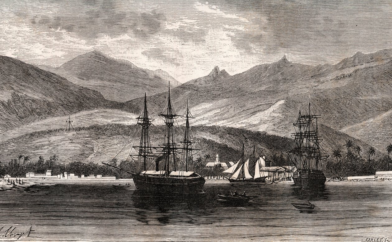 Rade de Taiti - Tahiti - gravering i "La France illustrée: geografi, historie, statistisk administrasjon" av V.A. Malt-Brown. 1884 av French School