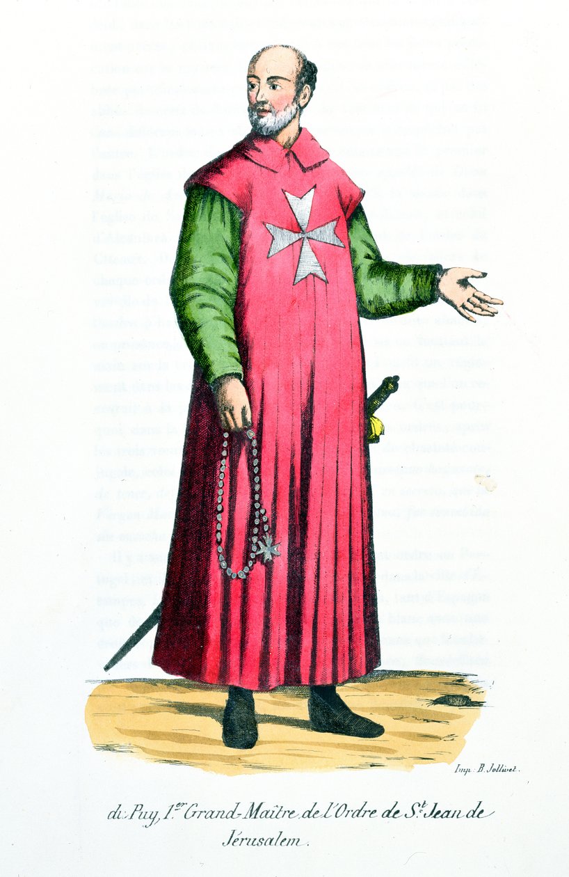 Raymond de Puy (1120-5860) Første stormester av Johannesordenen av Jerusalem, illustrasjon fra History and Costumes of Monastic Orders by Father Helyot, 1842 av French School