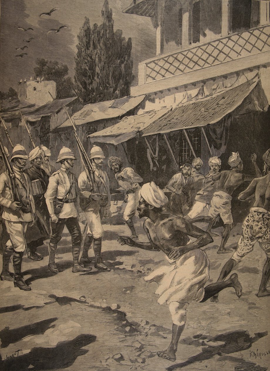 Rebellion in Bombay, illustrasjon fra Le Petit Journal: Supplement illustre, 1898 av French School