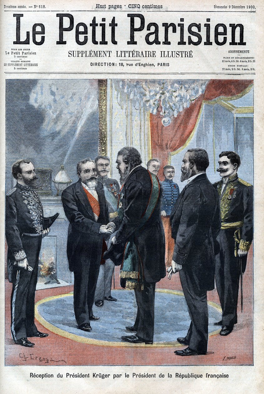 Mottakelse av president Paul Kruger (1825-1904), president i Transvaal-republikken av den franske republikkens president Emile Loubet ved Palais de L