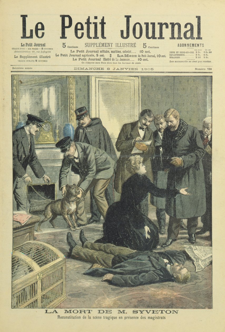 Rekonstruksjon av Gabriel Syvetons død, omslagsillustrasjon fra Le Petit Journal, 8. januar. 1905 av French School