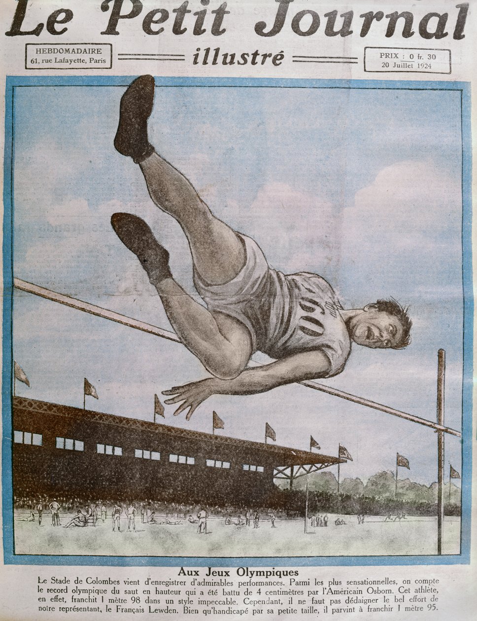 Rekordhøydehopp ved de 8. olympiske leker, Paris, 1924, omslagsillustrasjon fra Le Petit Journal 20. juli 1924 av French School