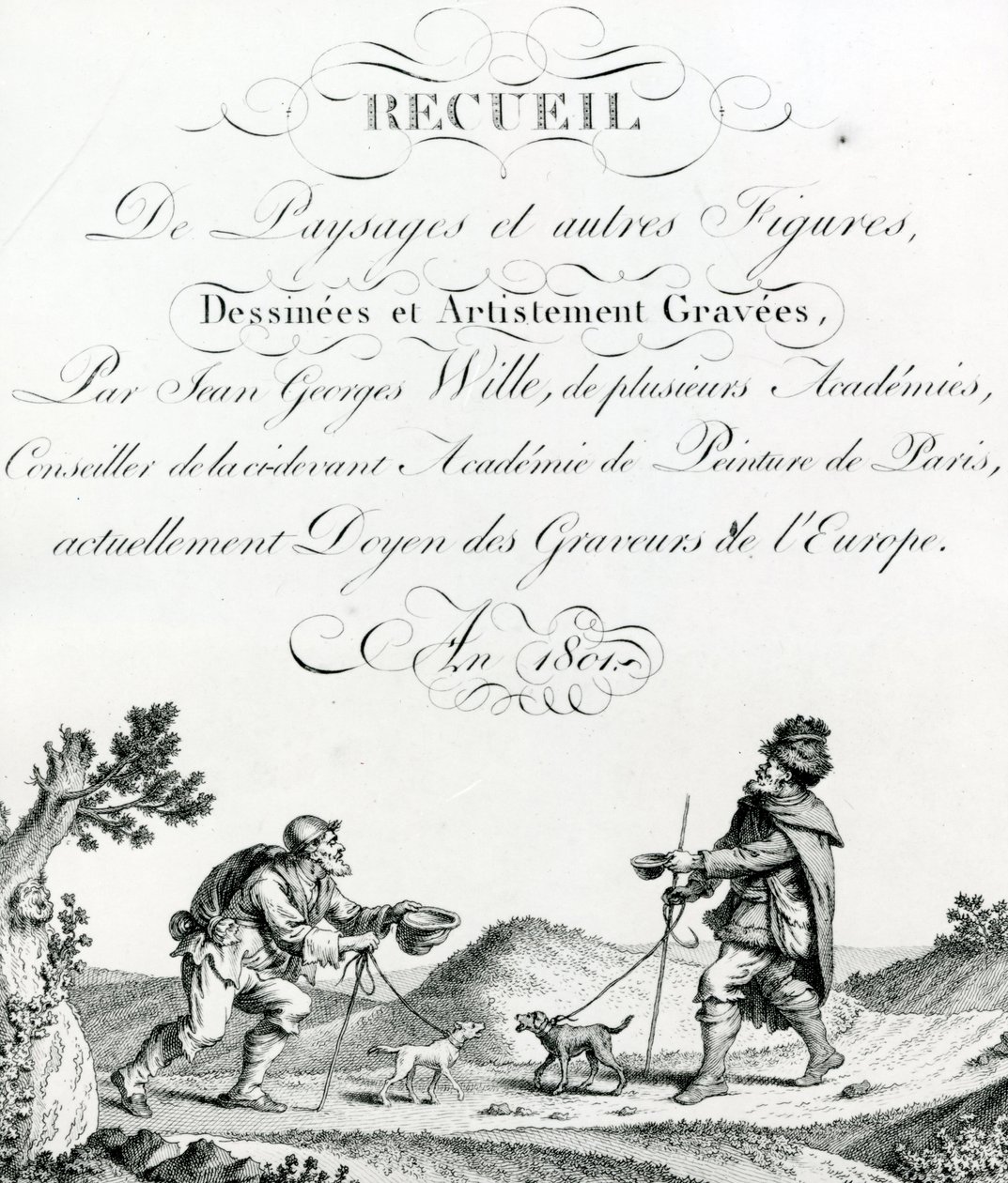 Recueil de Paysages et autres figures, dessinees et Artistement Gravees by Johann Georg Wille av French School